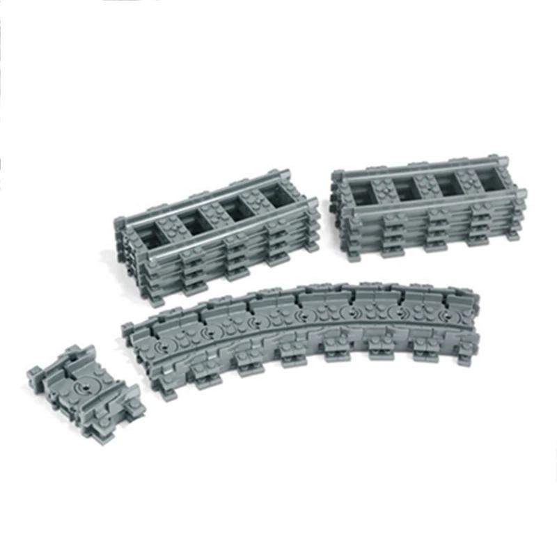 Straight Curved Train Tracks Building Sets DIY 10-100 pcs Kids Toys MOC Bricks City Rail Crossing Accessories