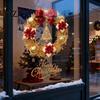 Seasonal Storefront Display Christmas Wreath Static Window Sticker, Decorative Decals for Glass Doors And Windows, Reusable Stickers Removable