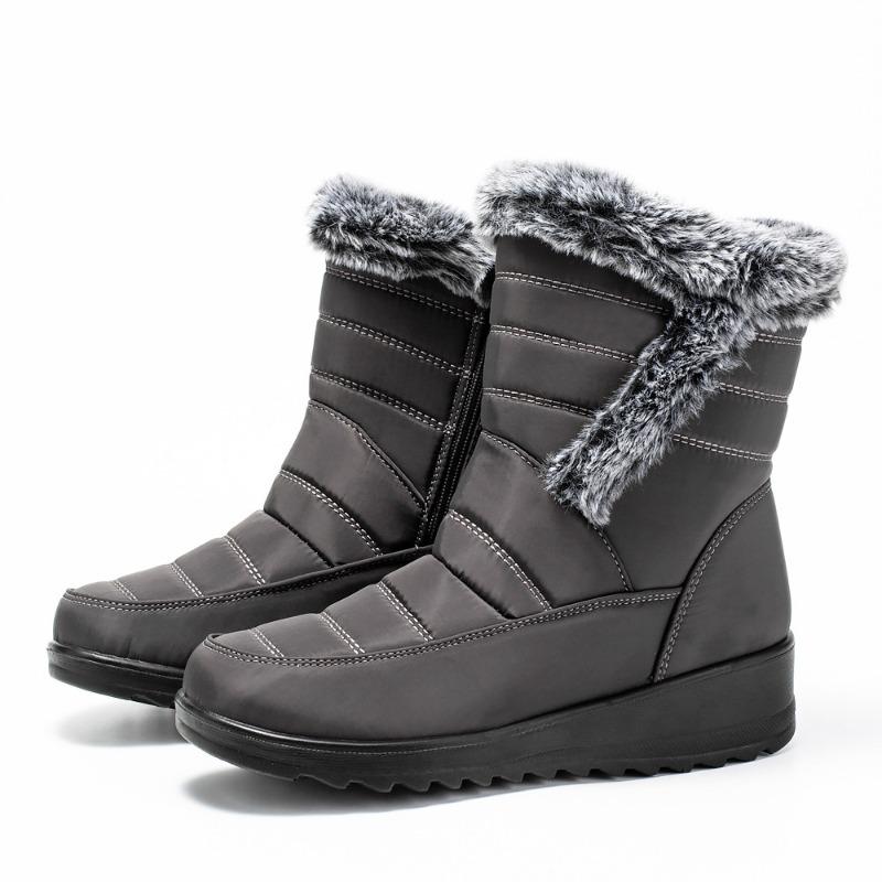 2025 New Style Faux Rabbit Fur Collar High-Top Insulated Women's Snow Boots with Side Chain, Waterproof Women's Boots, Casual Women's Shoes