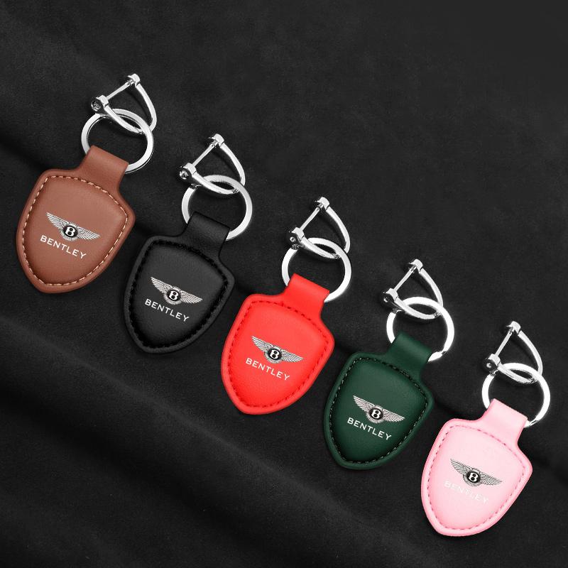 Leather Keyring Holder Pendant Gifts for New Bentley Flying Spur Continental GT Bentayga Mulsanne New Car Shield Keychain Rings