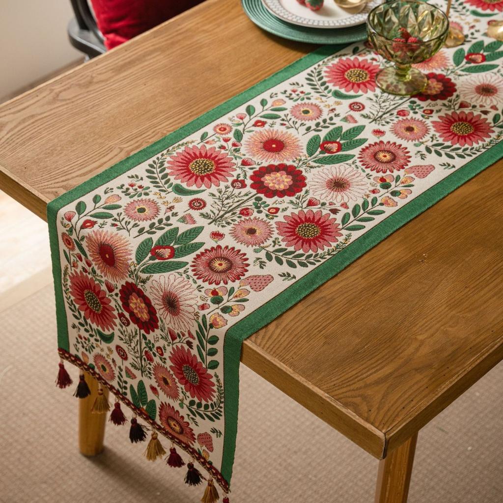 Red Table Flag Jacquard Auspicious Chinese New Year Dining Table Fabric New Year Coffee Table Bed Flag