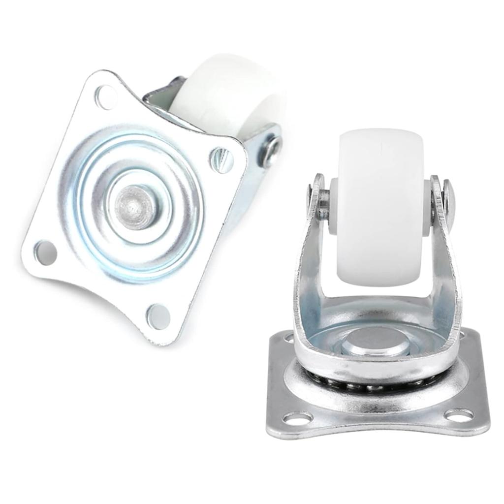4pcs Universal Swivels Casters, 1 Inch Wheels White Polypropylene 360 Degree Swivels with Iron Plate for Furniture Trolley, Chairs