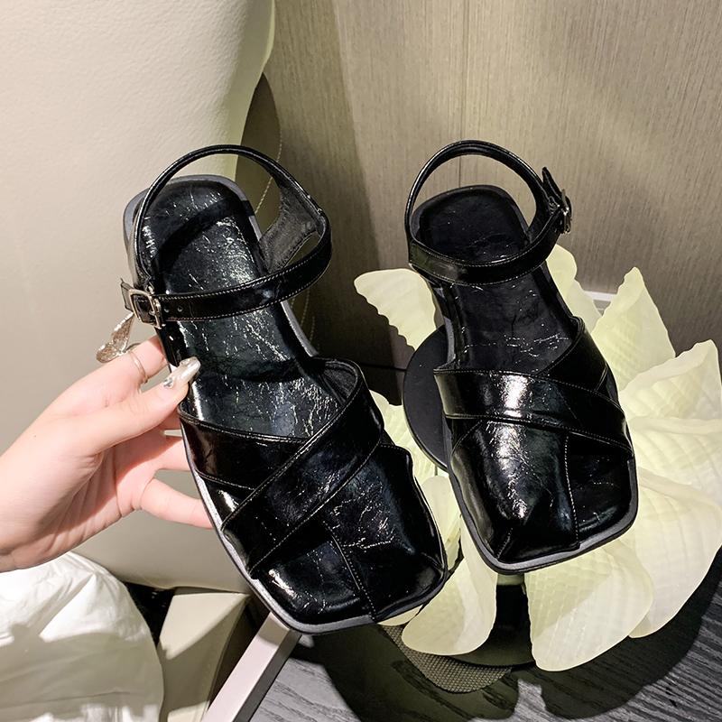 Shoes Sandals Woman Heel Original 2025 Summer All-Match Open Toe Female Beige Retro Clear Closed Comfort Peep Girls Gladiator