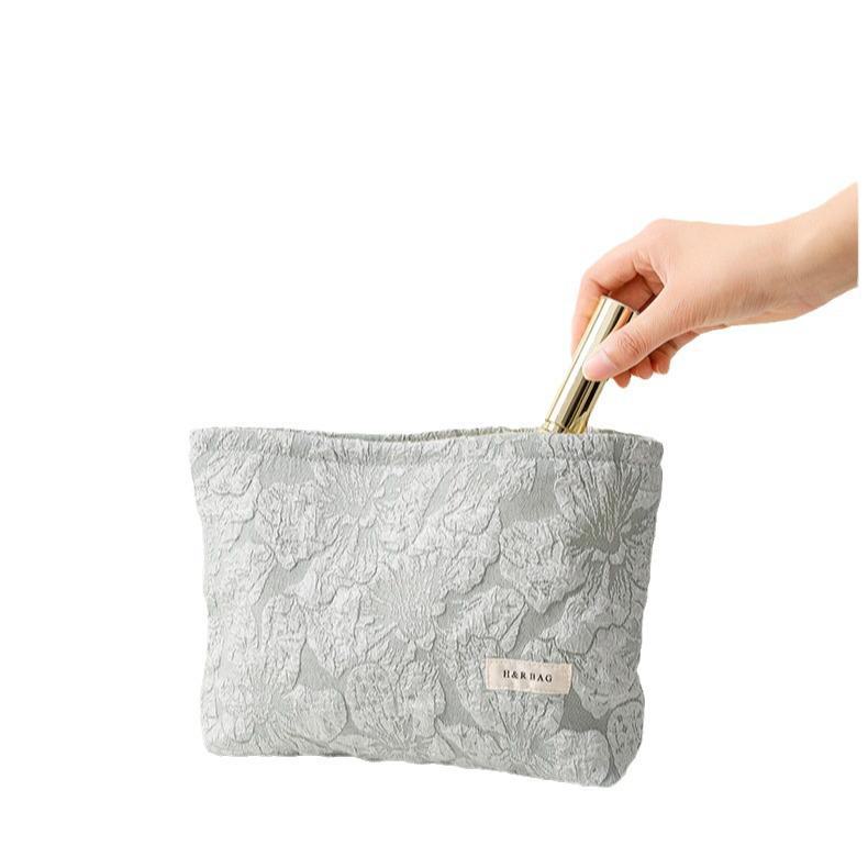 Geantă de machiaj din pânză de mare capacitate - Organizator portabil de produse cosmetice în relief pentru fete și doamne