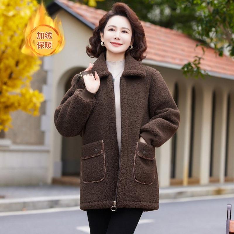 

Зимний однотонный гранулированный вельветовый новый вельветовый лацкан теплый средней длины топ для мамы средней и пожилой возрастной группы свободное пальто 5XL [Recommended 150-80 kg]