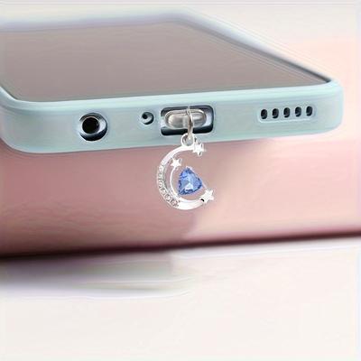 Moon and Heart Gemstone Charm Alloy Anti-Dust Plug for Mobile Phone, Fashionable Mobile Phone Charm