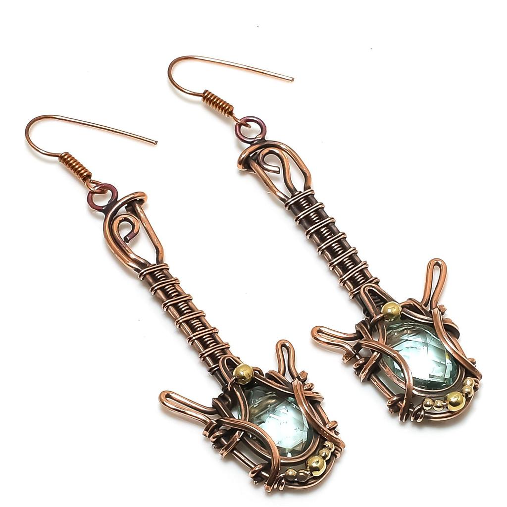 Aqua Apatite Earrings, 999 Copper Wire Wrapped Earrings Handmade Gemstone Jewelry, Gifts For Wife Brand New Earrings