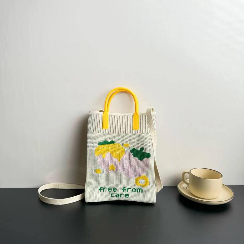 High-Capacity Cartoon Knit Shoulder Bag - Trendy Crossbody Handbag