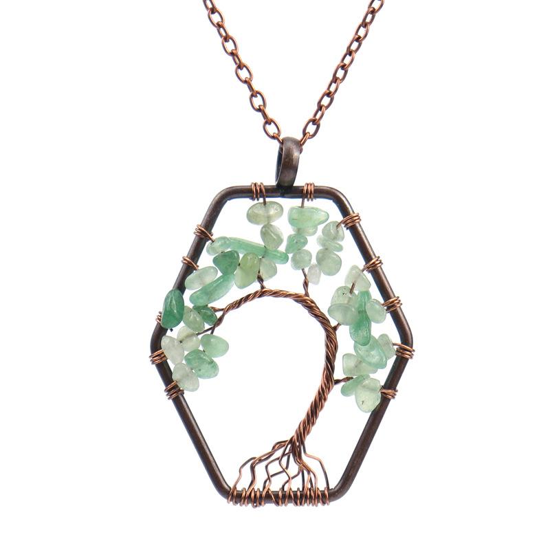 Handmade Hexagonal Tree of Life Necklace with Crushed Stone Crystals N16