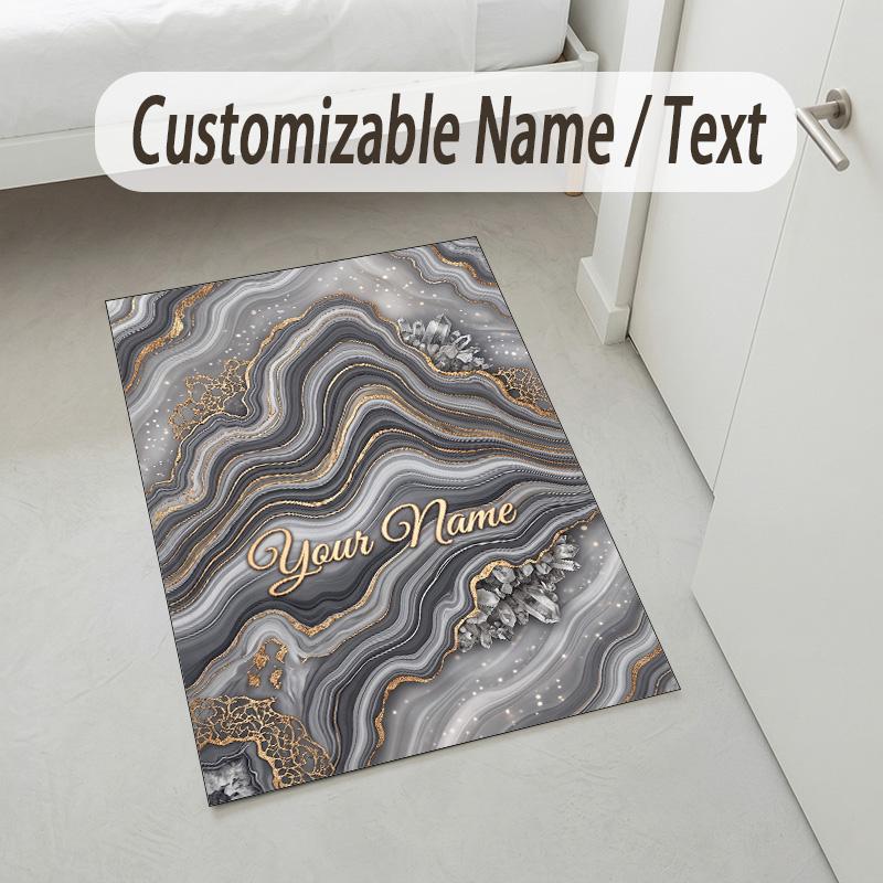 Decorative Artwork Theme Crystal Velvet Rug Personalized Custom Name Text Soft Floor Mat Home Decor