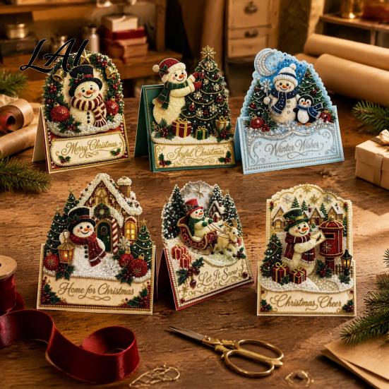 3D sada uměleckých řemesel s falešnými perličkami Sada na výrobu vánočních přání DIY Pop-Up sněhulák Sváteční ozdoby na doma Santa Claus Sob Věnec Přání Ručně vyrobené Vánoce Rodina a přátelé