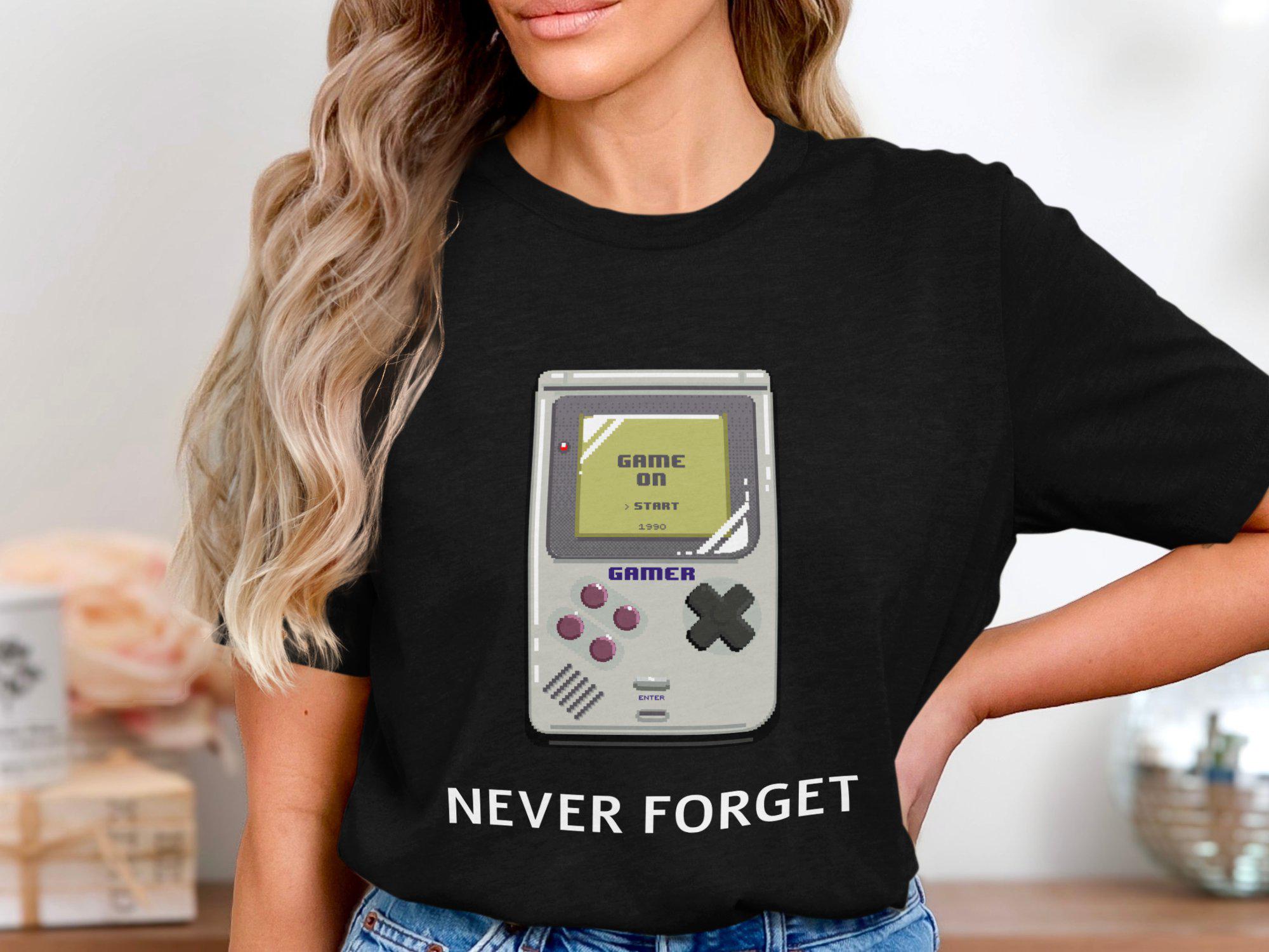Never forget the retro game Tshirt Geeks never forget the pixel art handheld game player gift Unisex fun pattern Tshirt S