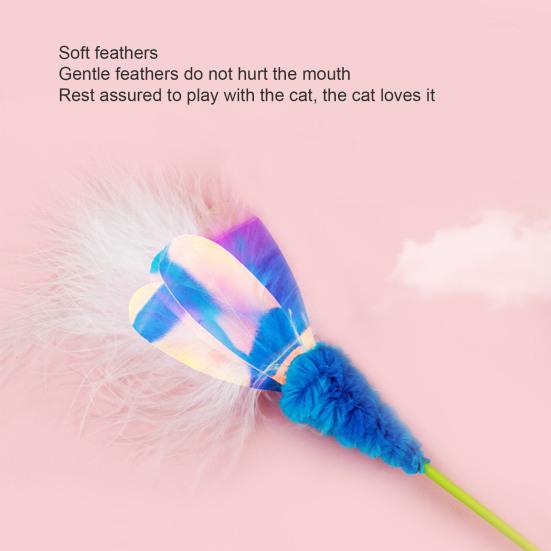 Cat Wand Creative Shape Stress-relieving Plastic Feather Style Cat Teaser Stick Pet Interactive Toy for Home