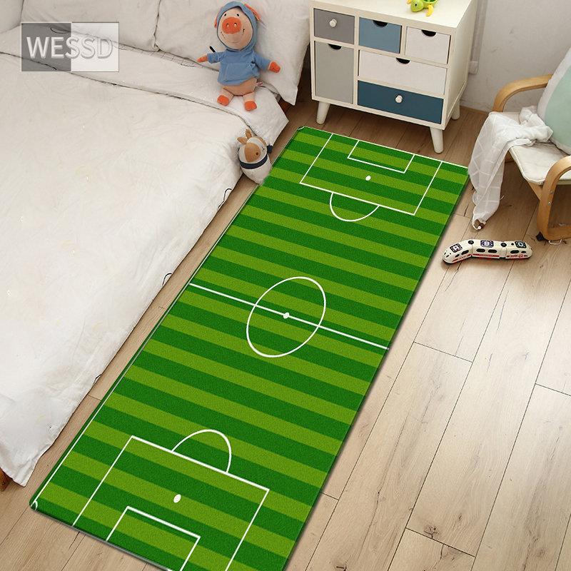Green Football Rug For Boys 3D Football Field Kids Bedroom Carpet Soft Bedside Mat Cute Bathroom Mat Kawaii Toilet Mat Doormat
