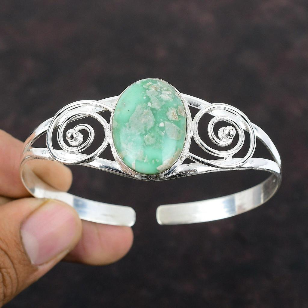 Variscite Bangle Top Quality Gemstone Cuff Bracelet 925 Sterling Silver Adjustable Bangle Handmade Cuff Bracelet Gift For Mom Ethnic Jewelry