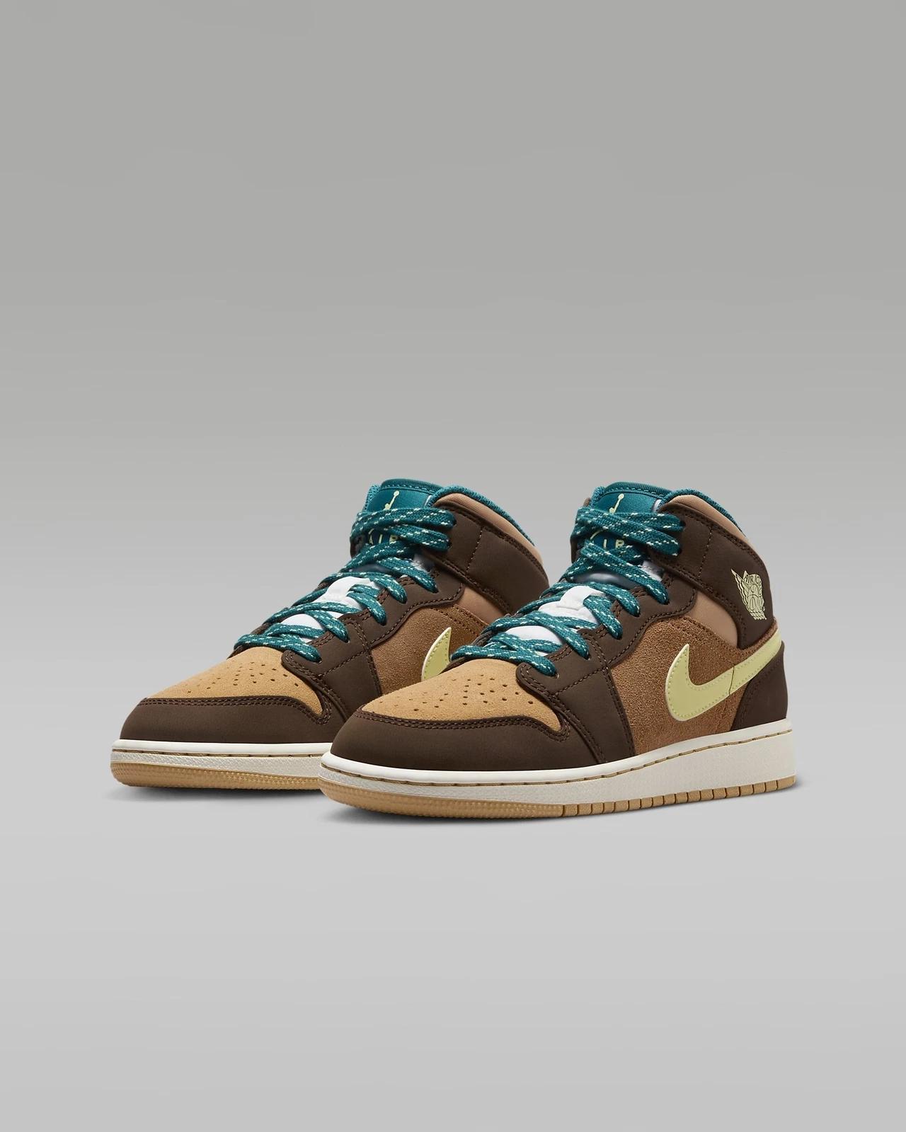 DZ6335-200 Nike GS Air Jordan 1 Mid SE Cacao Wow Ale Brown Twine Luminous Green US 4Y
