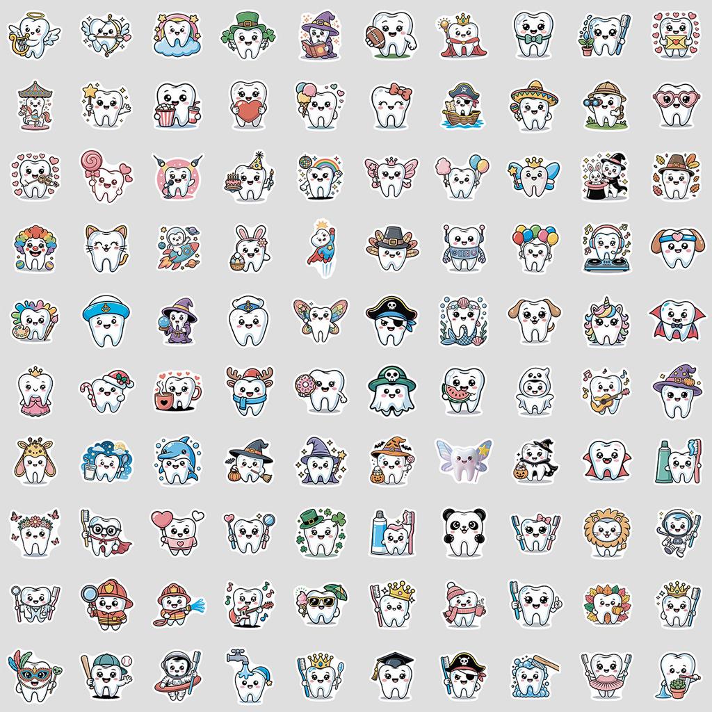 100Pcs Cute Teeth Graffiti Stickers Creative Cartoon Decal Diy Notebook Phone Guitar Scrapbook Waterproof Sticker Kid Toys