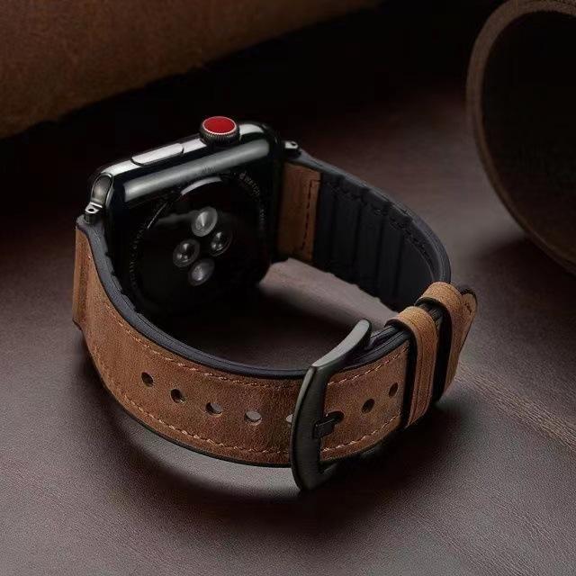 Compatible Silicone Leather Straps for Apple Watch Series 3-8