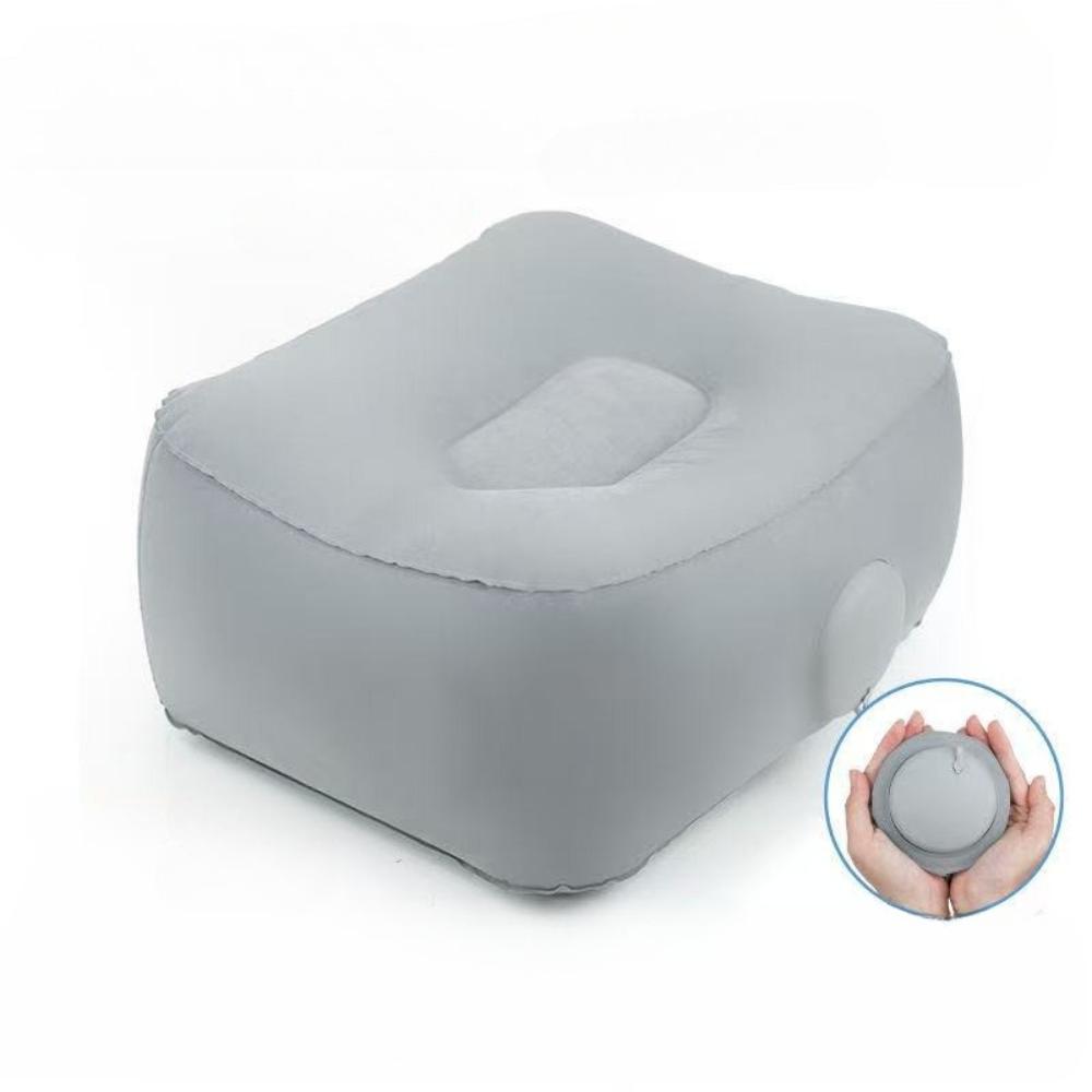 Portable Flocked Inflatable Foot Rest,One‑Push Adjustable Height Foot Stool for Airplane,Train,Office,Relieve Leg Fatigue