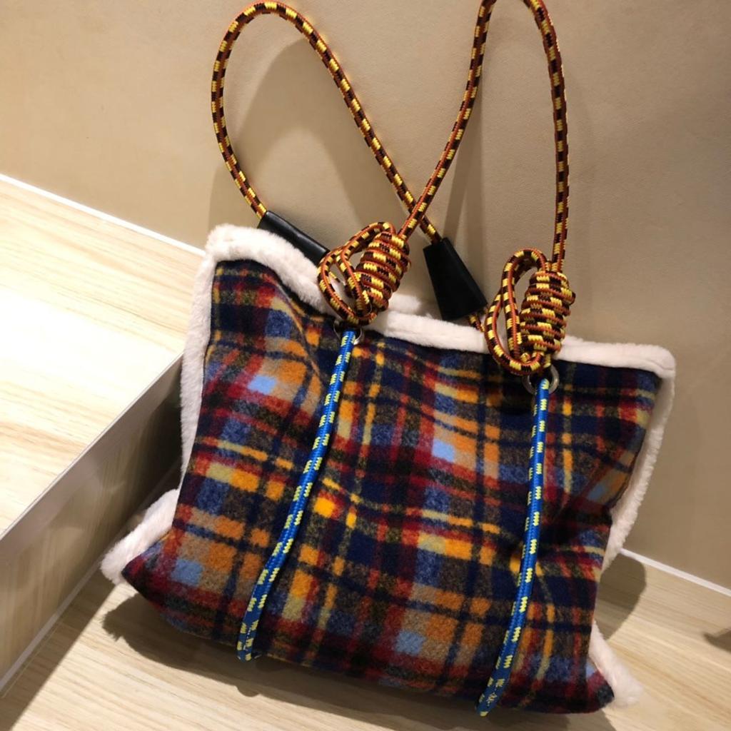 Damentasche Herbst Winter Designer Wolle Vintage Plaid Lässige Tragetasche Schultertaschen Handtaschen Reißverschluss WEICH Hohe Kapazität Damentasche