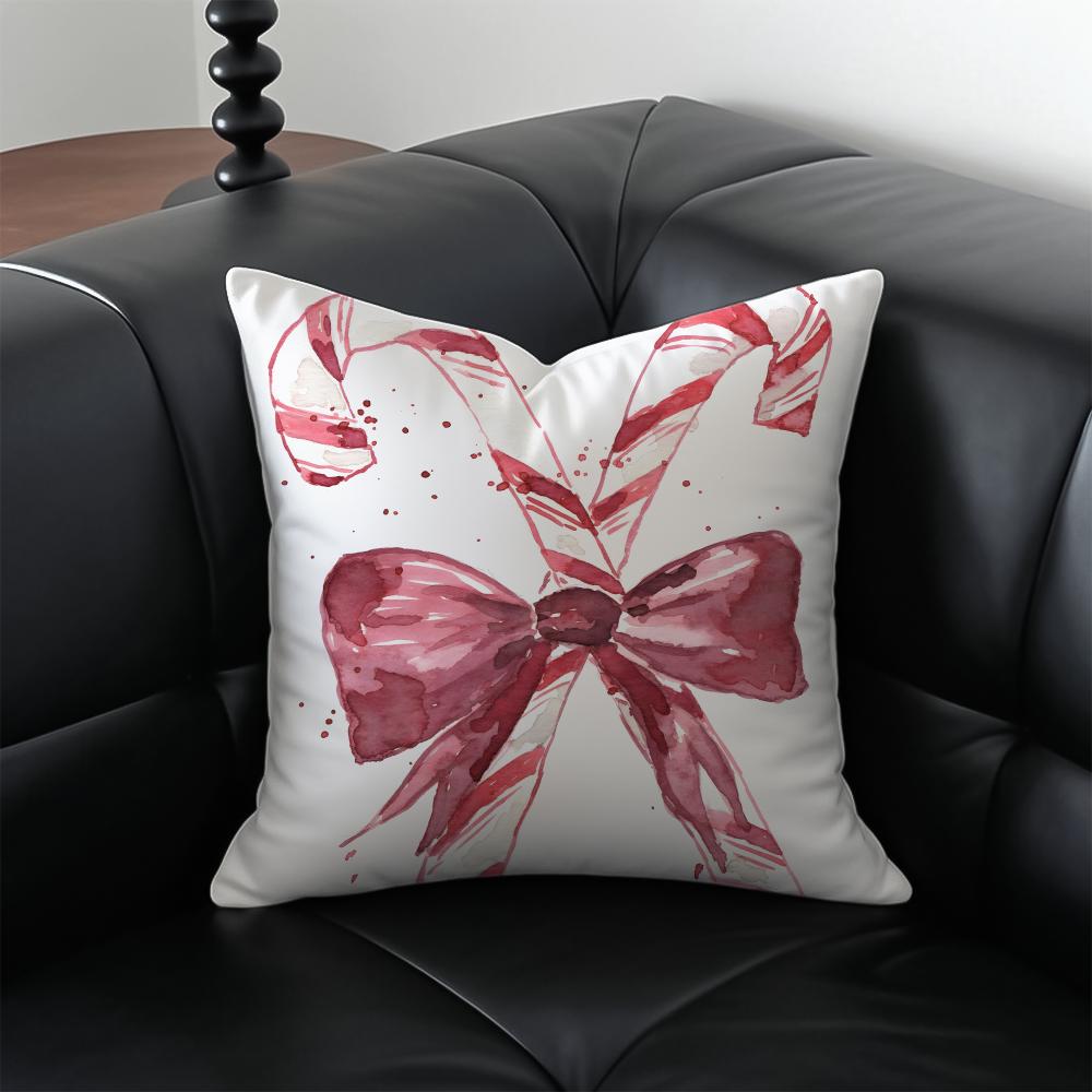 Christmas Candy Cane Holiday Cushion Cover Pillow Case Antidustmite Invisible zipper silky plush cushion