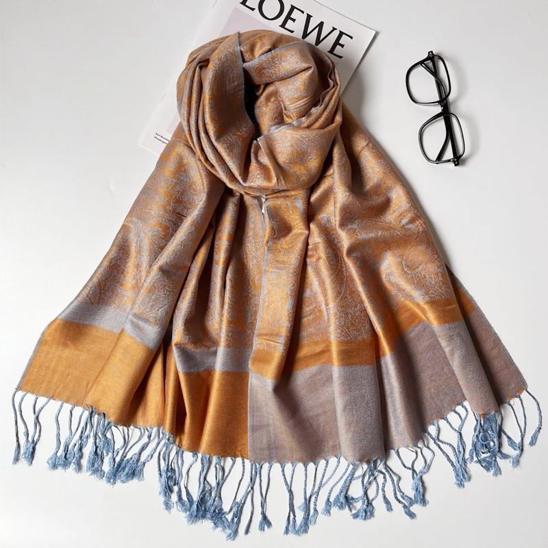 Двухцветный винтажный жаккардовый шарф с запахом пашмины и узором пейсли оранжевый