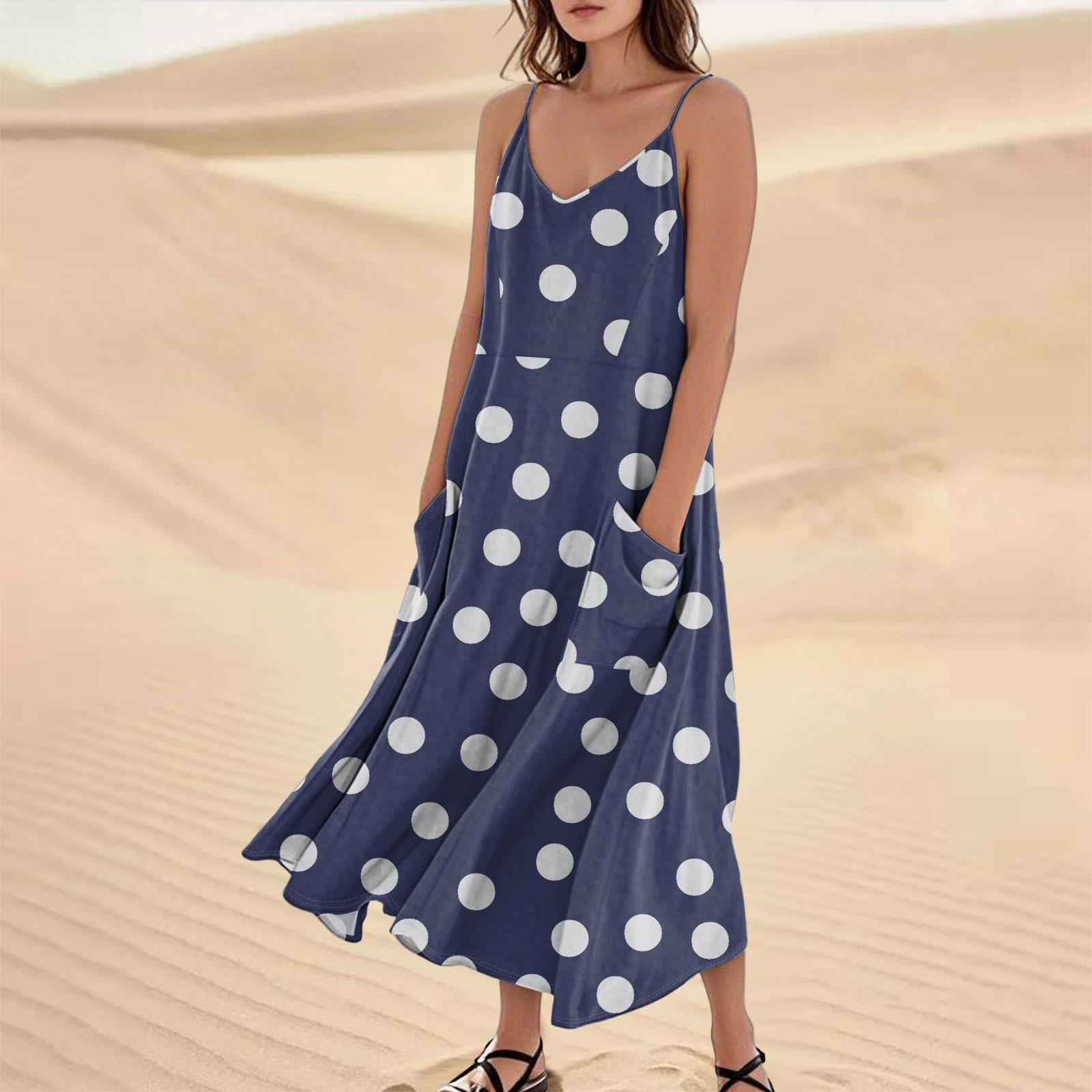 

Женское повседневное платье на бретелях с V-образным вырезом, принтом в горошек, без рукавов и с карманом S