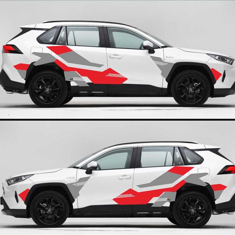 Car Body Side Sticker Red+Deep Grey Racing Sport Styling Graphic Decal Both Side