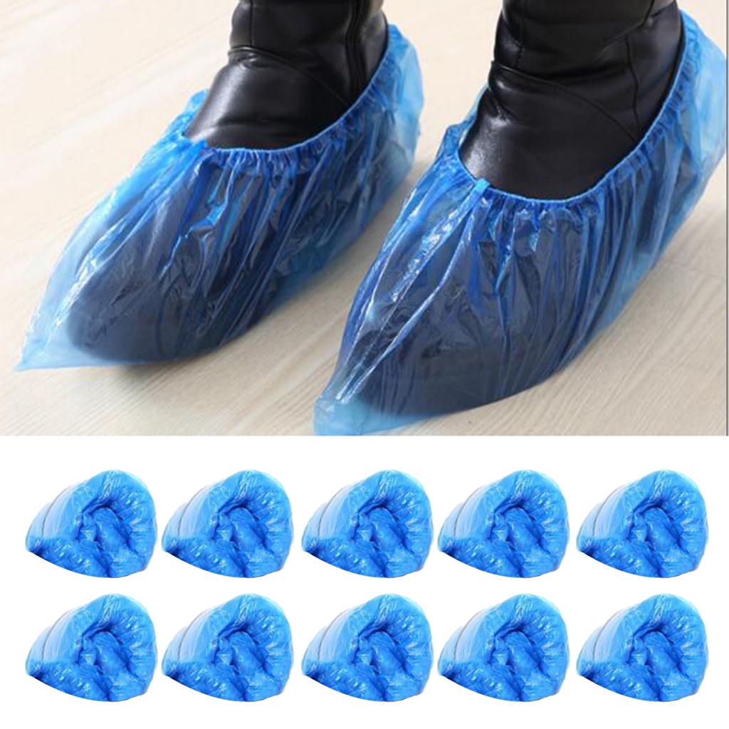 100*Disposable Plastic Blue Waterproof Shoe Covers Cleaning Overshoes Protective