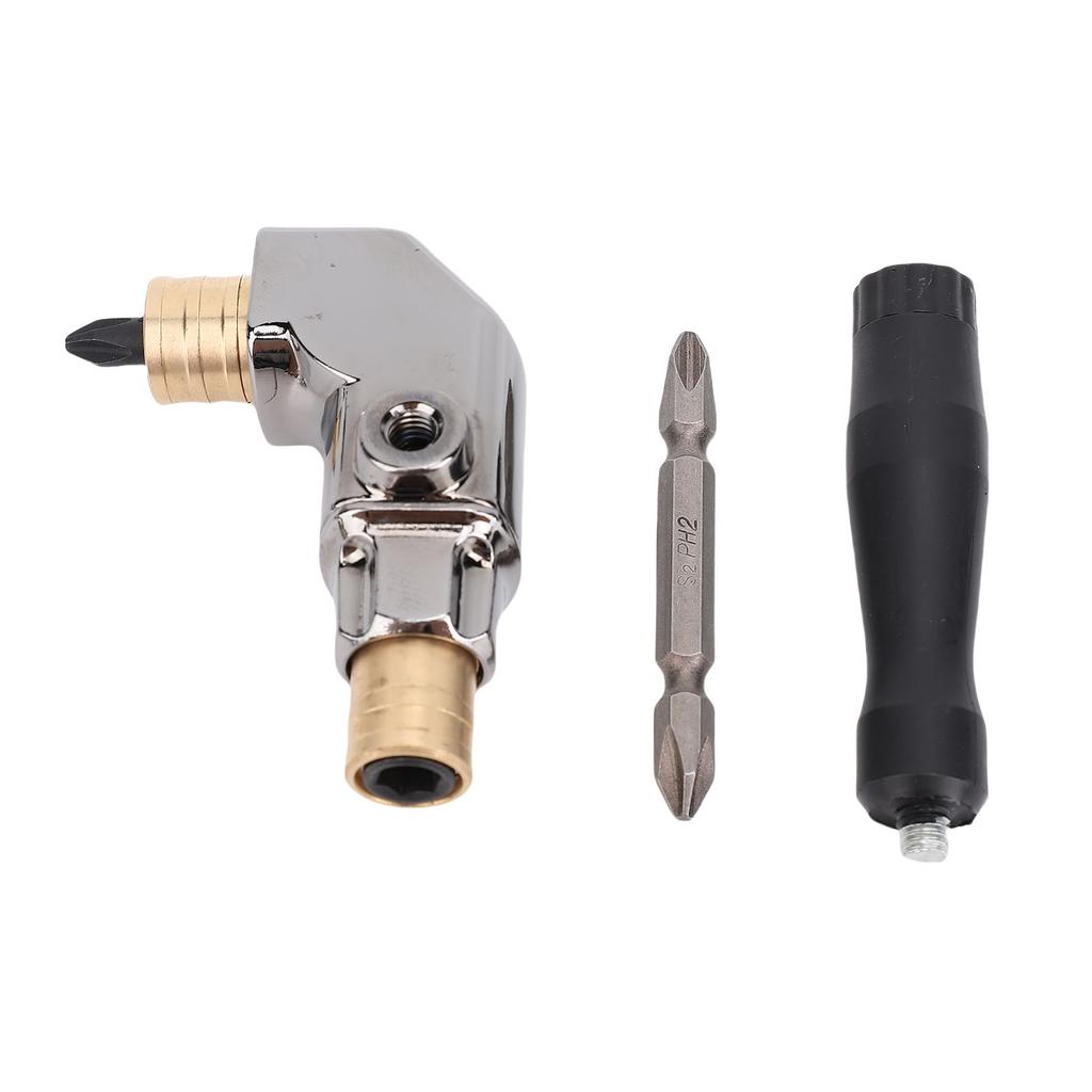 Right Angle Drill Attachment Set All Metal Body 90 Degree Drill Bit Corner Adapter with Cr V Handle for Impact Driver