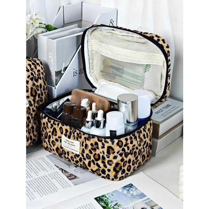 Modische Leopardenmuster Make-up-Organizer-Tasche, Große Kapazität Tragbare Reise-Kulturbeutel, Kosmetiktasche Reise-Kulturbeutel-Organizer