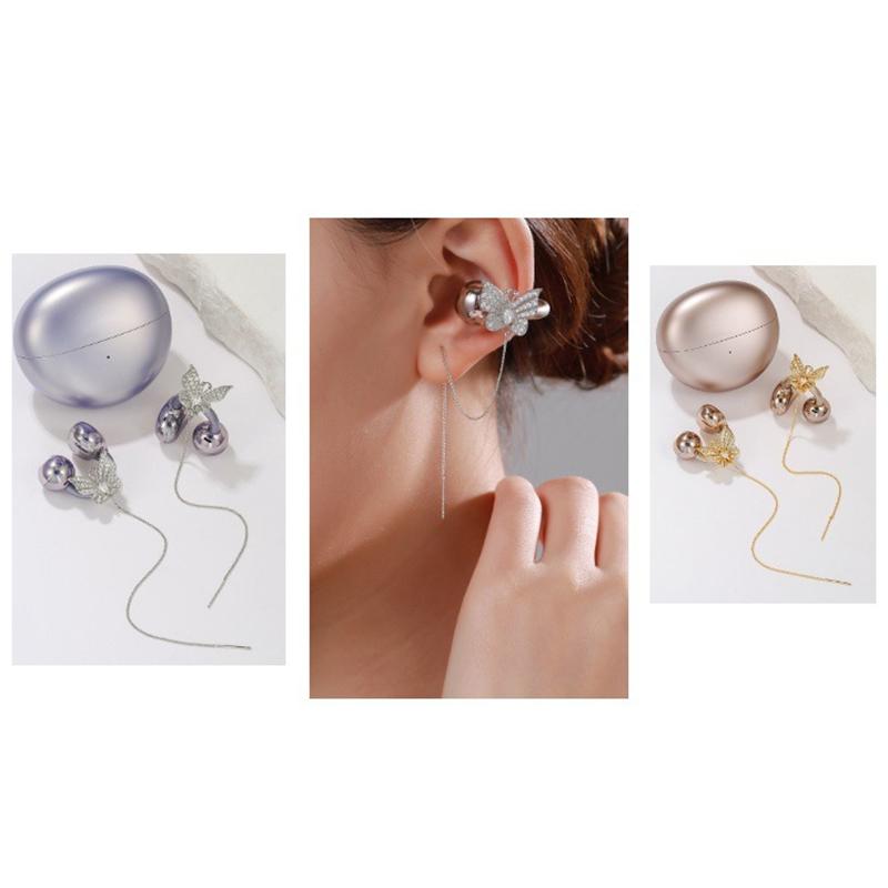 Bling Rhinestone Butterfly Ear Clip Earrings 2 Pieces Anti-Lost Holder for Wireless Earphone Female Prom Gift
