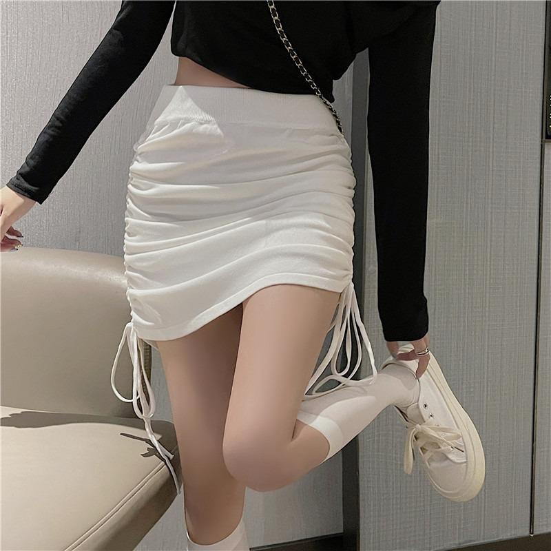 Fashion Elegant Women Drawstring Pleated Skirt High-waisted Casual Loose and Thin Hip Short Skirts Ladies Solid Color Clothes 2311