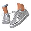 Women's Trendy Casual Thick Soled Sneakers Bright Fashionable Women's Shoes Low Top Lace Up Sports Flat Women's Dress Shoes Flat