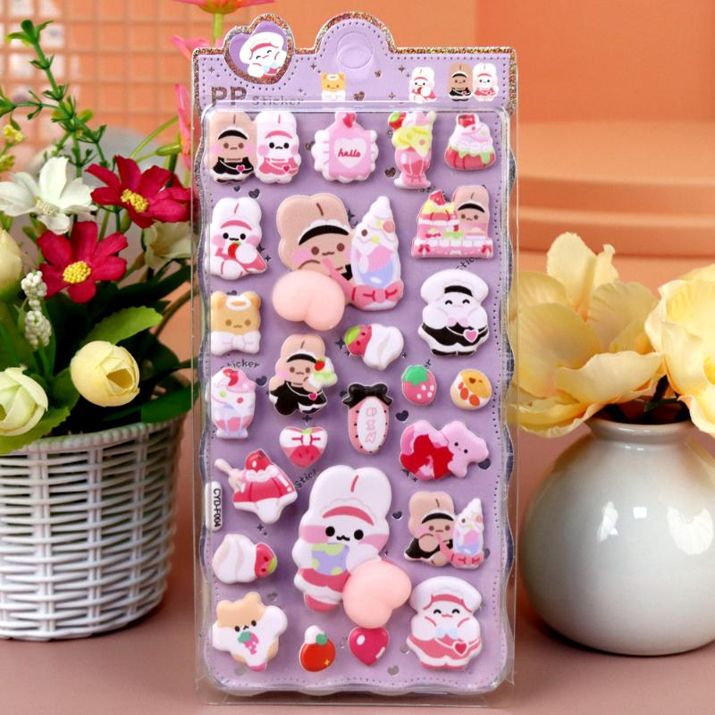 Kawaii Cute Stereoscopic Animals Fart Peach Stereo Relieve Stress Decals Cartoon 3D Relief Sticker Diy Decor Stickers Supplies