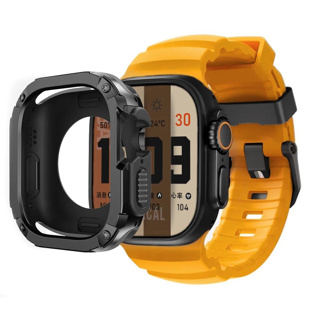 Apple Watch Ultra 2 49mm 44 45 46mm için Kordon+Kılıf Spor Silikon Kordon TPU+PC Kapak iWatch Series10/8/7/SE/6/5 Koruyucu Tampon