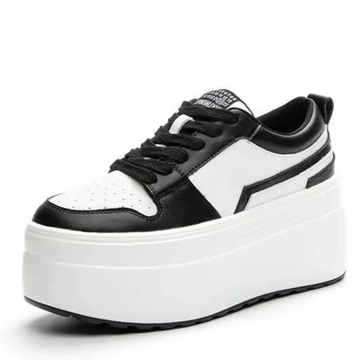 Weiße 8cm Neue Echtes Leder Damen Mode Sneaker Plateau Schuhe Keilabsatz Versteckter Absatz Damen Sommer Gemischte Farbe Vulkanisierte Schuhe