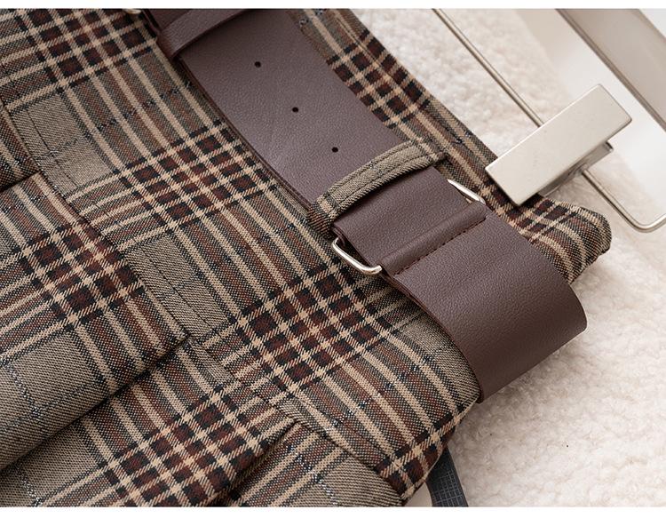 2025 Women's High Waist Brown Plaid Pleated Skirt - Slimming College Style Autumn Short Skirt