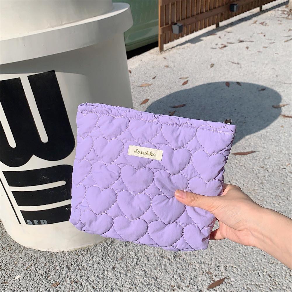 Ins Style Heart Print Clutch Bag Inner Pouch Makeup Organizer Daily Use Sweet Fresh Cotton Material StyleF