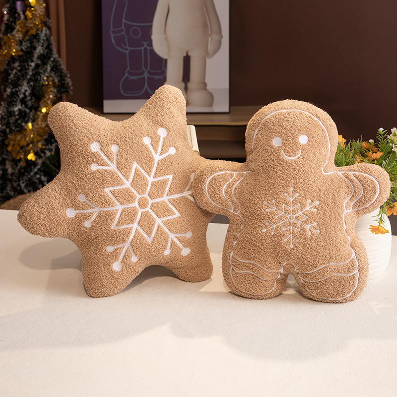 Individually Compressed Gingerbread Man & Snowflake Christmas Throw Pillow for Sofa