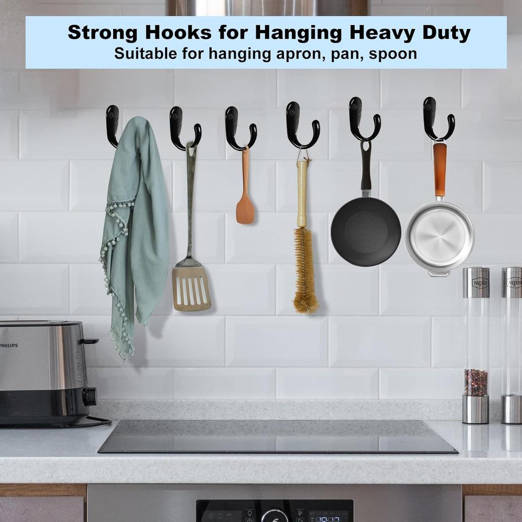 Kruodop 4 Pack Wall Hooks Wall Mounted Coat Hooks for Hanging Heavy Duty, Black Towel Hooks, Metal Single Coat Hanger with Screws Cup Retro for