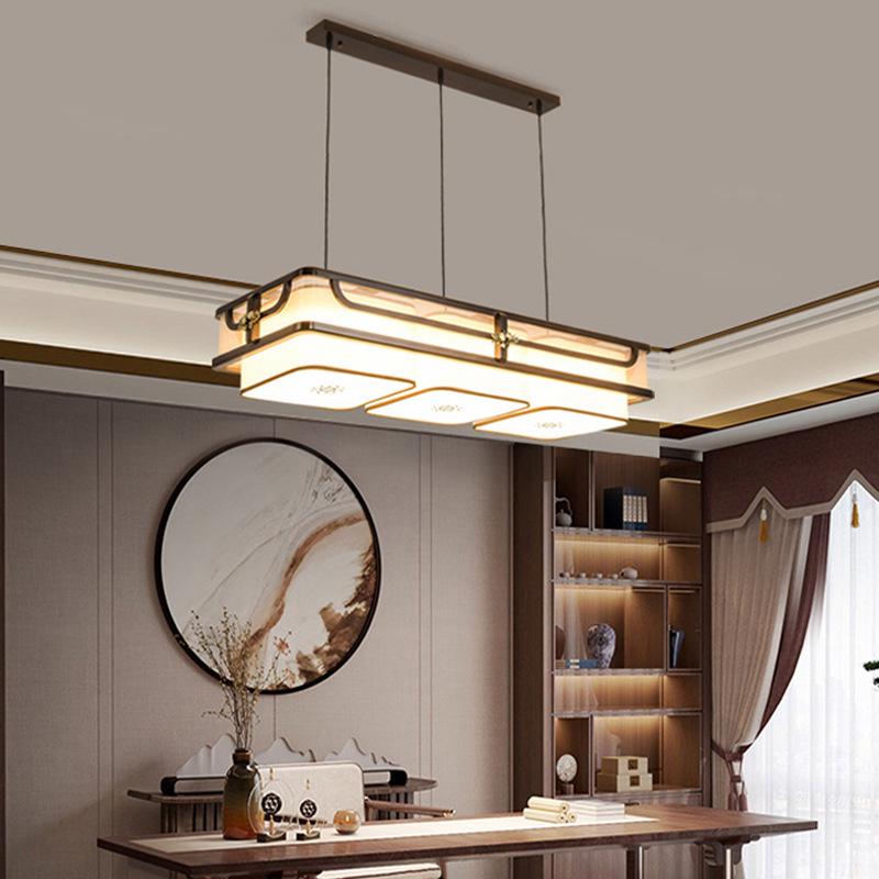 2025 Modern Chinese Style Chandelier In Walnut & Golden Sandalwood for Zen Tea Room or Bar