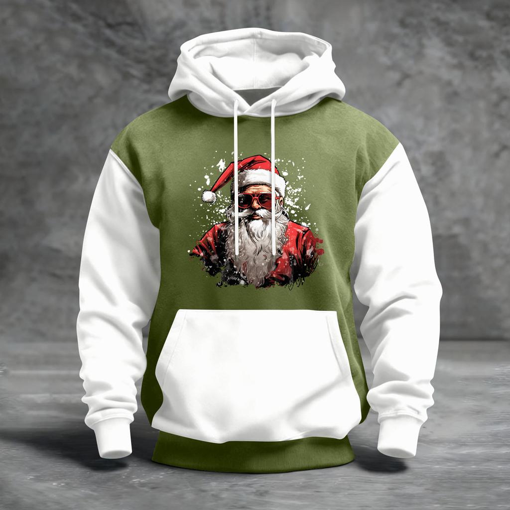 Men's Christmas Print Color Block Hooded Casual Sports Comfort Sweatshirt