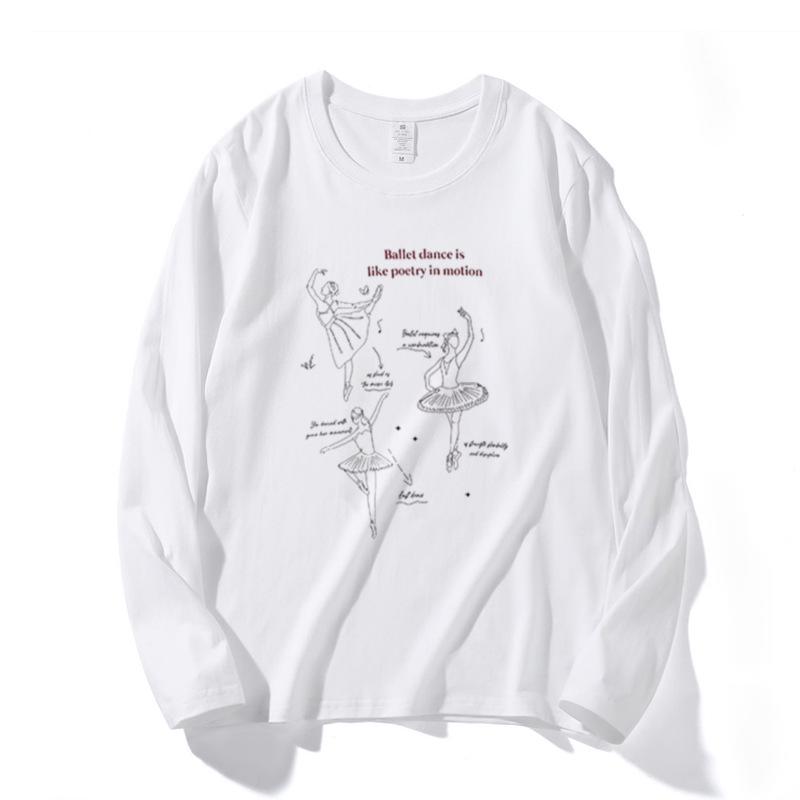 Spring/Autumn White Cotton Long-Sleeve T-Shirt: Versatile, Fashionable, Loose Fit Niche Design XL белый