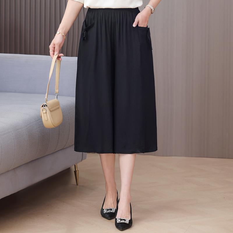 Летние Широкие Брюки Женская Одежда Большого Размера Повседневные Свободные Винтажные Черные Брюки с Высокой Талией XL чёрный