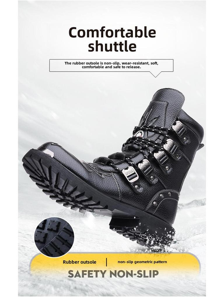 Men's Mid-Calf Martin Boots - High-Top British Style Leather Motorcycle Riding Fashion Boots
