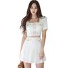 GRAXIA White Mini Perfect for Hostess and Short Square Embroidered Pleated Size M Women's Dress, Two-Piece Set, Hostesses, Clubs, Lounges, Sleeves,
