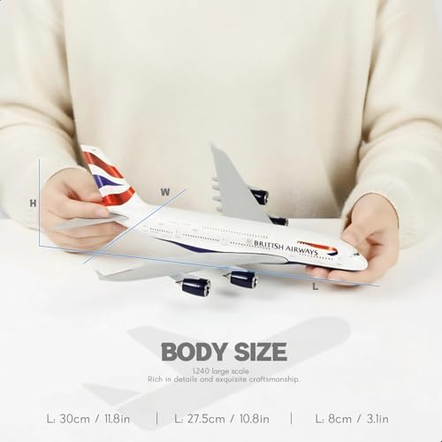 QIYUMOKE 1/240 Scale A380 British Airways Model Kit (30cm Long) - Airbus A380 Resin Airplane Model with Display Stand, Aviation Gift and Display Decor