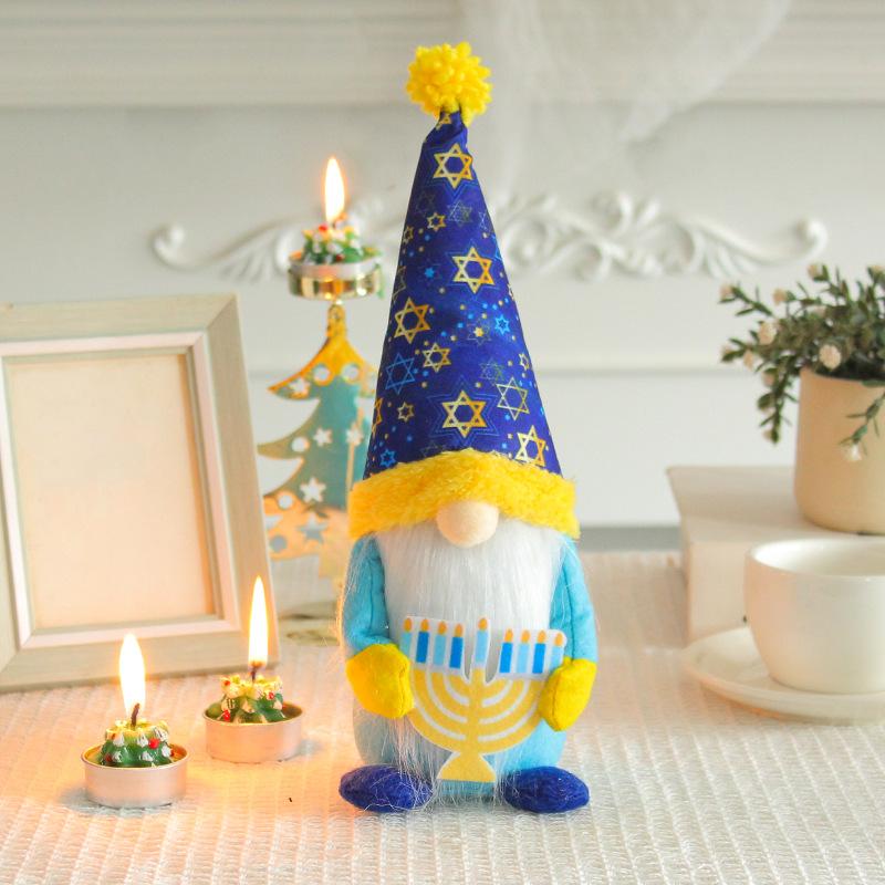 Hanukkah Doll 2023 Creative Rudolph Ornament Blue High Hat Faceless Doll Furniture Decoration