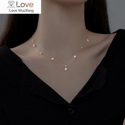 Silber Charming Vier Blatt Blume Vintage Anhänger Kette Halskette Für Frauen Böhmischen Zirkon Edlen Schmuck